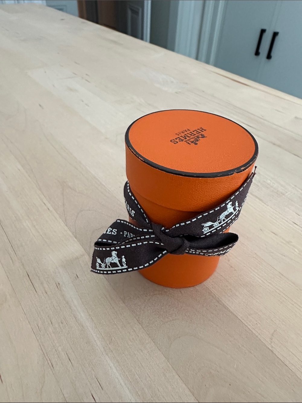 Hermes Orange Round Gift Box with Signature Ribbon -
